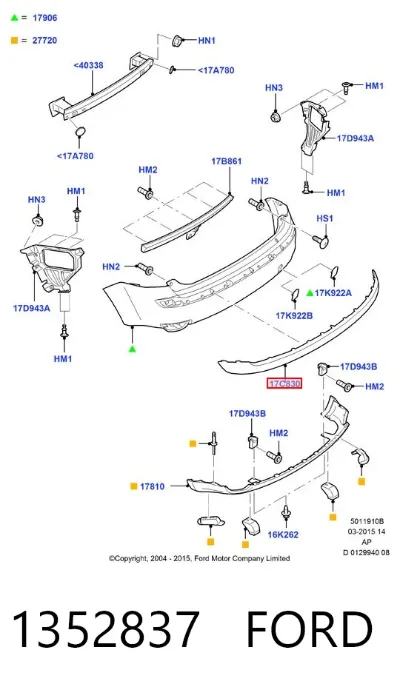 Moldura de parachoques trasero FORD 1352837