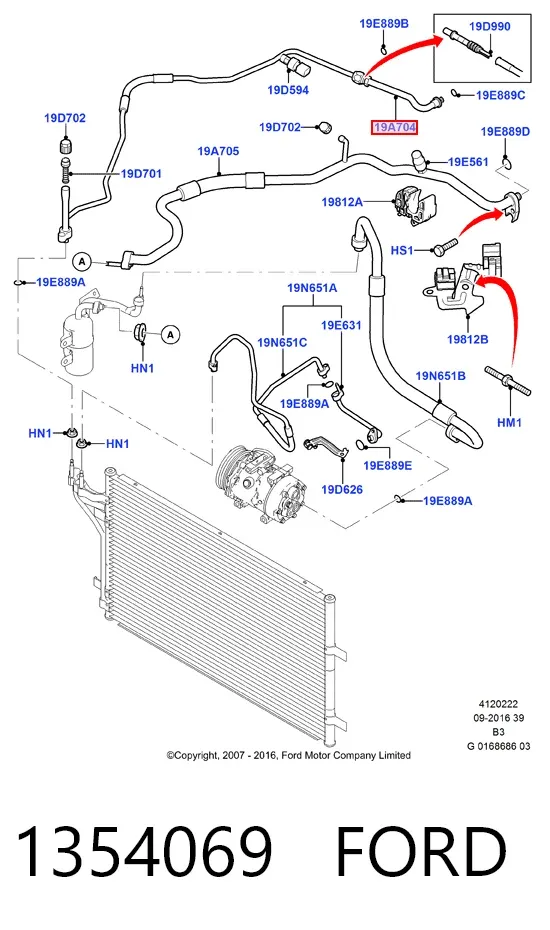 Manguera de aire acondicionado, del evaporador trasero al compresor 1354069 Ford