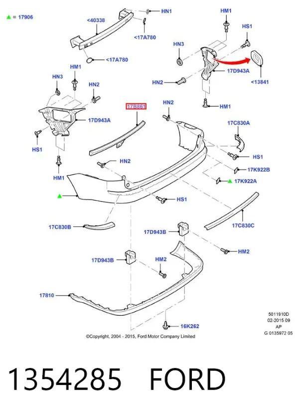 Soporte central del parachoques trasero 1354285 Ford