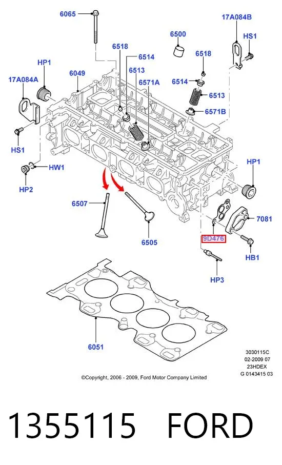 Junta de válvula EGR 1355115 Ford