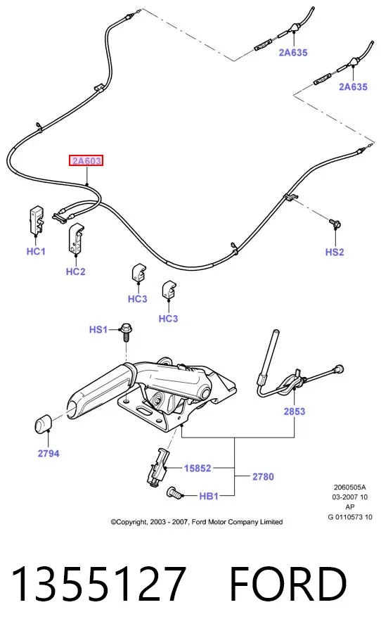 Cable de freno de mano trasero derecho/izquierdo 1355127 Ford