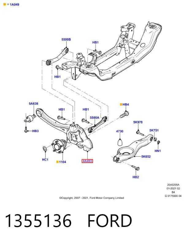 Barra oscilante, suspensión de ruedas, trasera izquierda 1355136 Ford