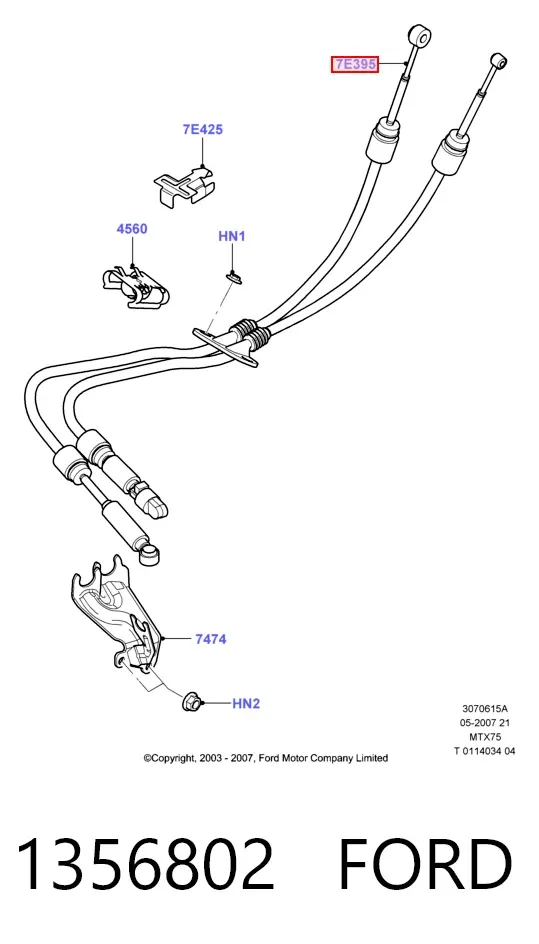 Cables de caja de cambios 1356802 Ford