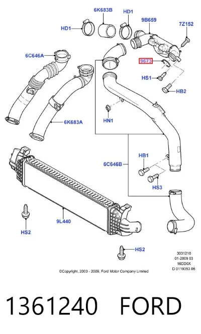 Anillo del conducto de aire de sobrealimentación FORD 1361240