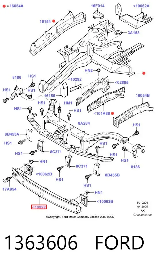 Refuerzo parachoque delantero 1363606 Ford