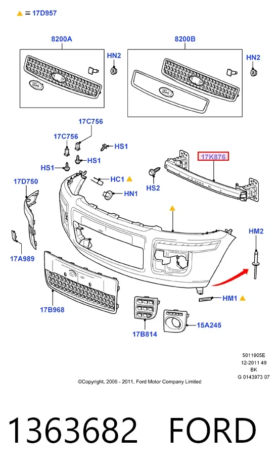 Refuerzo parachoque delantero 1363682 Ford