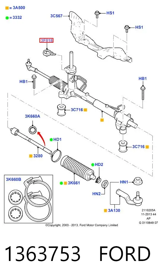 Sensor angulo de giro 1363753 Ford