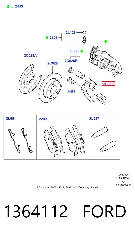 Soporte de la pinza de freno trasera 1364112 Ford