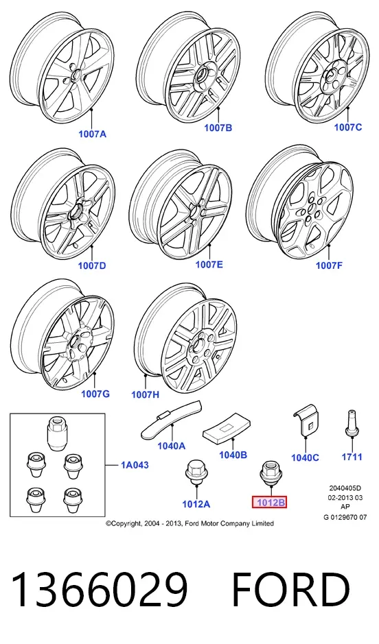 Tuercas de rueda 1366029 Ford