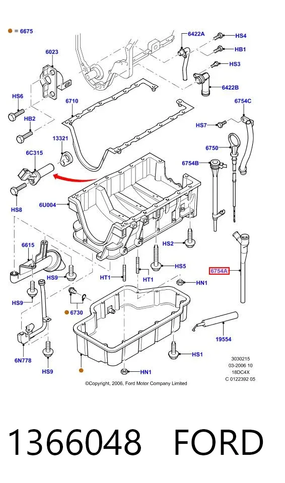 Guía de la varilla de nivel de aceite del motor 1366048 Ford