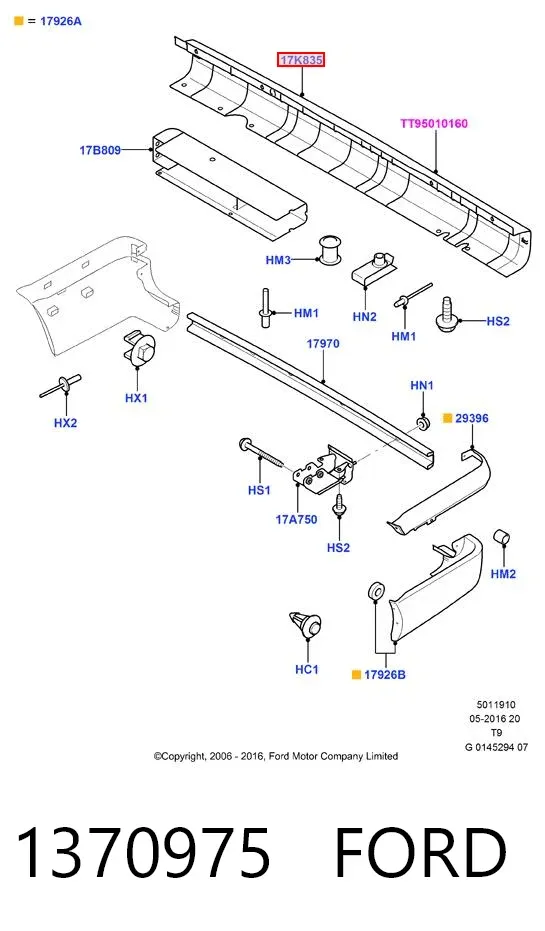 Parachoques trasero, parte central 1370975 Ford