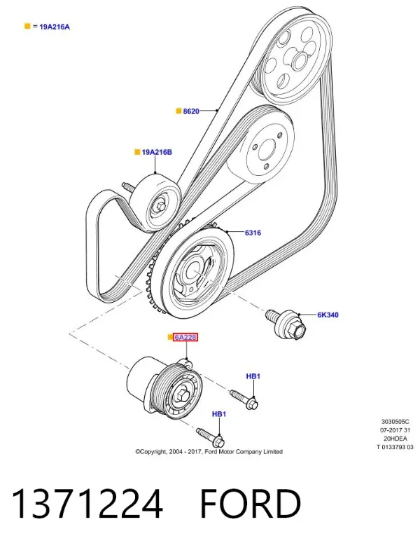 Tensor de correa poli V 1371224 Ford