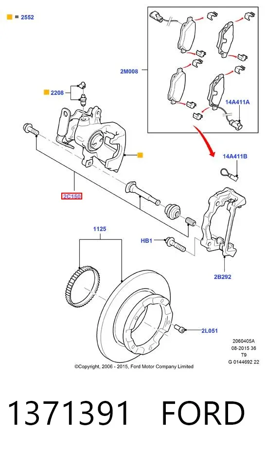 Kit de reparación de pinzas de freno trasero 1371391 Ford