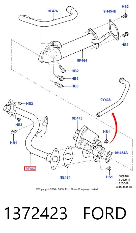 Tubo del sistema de recirculación de gases de escape EGR 9659958880 Fiat/Alfa/Lancia