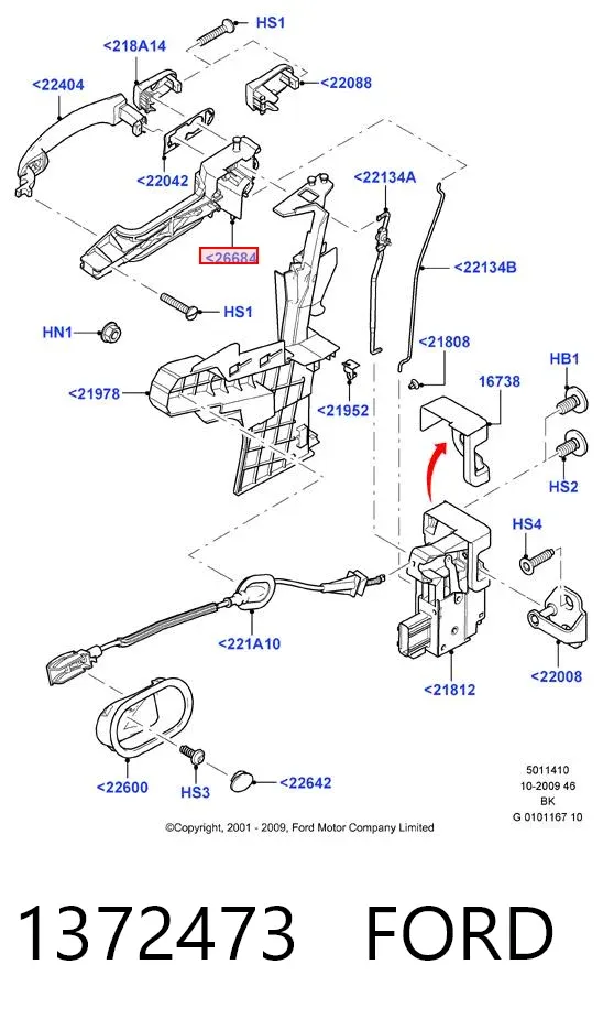 Soporte de manija exterior de puerta delantera izquierda 1372473 Ford