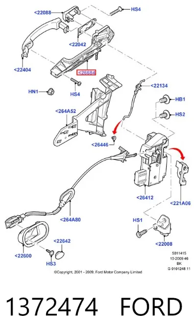 Soporte de manija exterior de puerta trasera izquierda FORD 1372474
