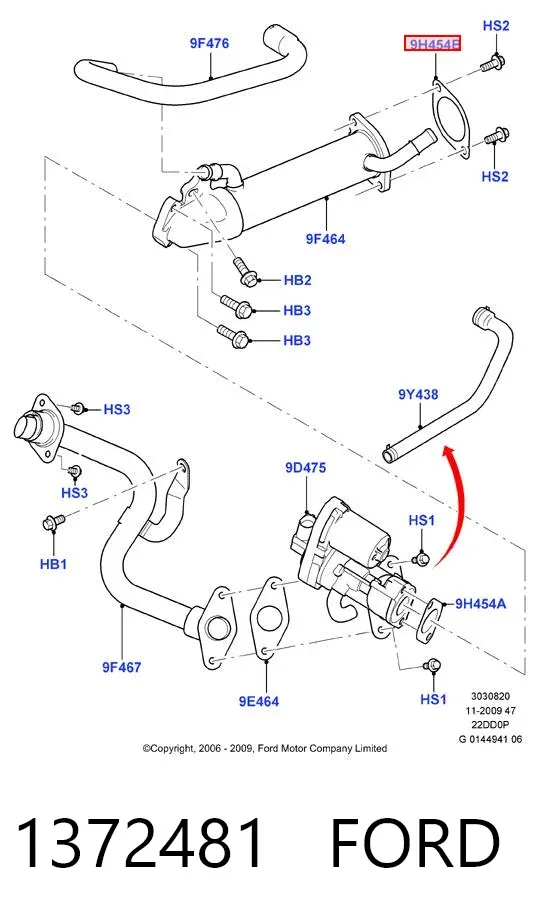 Junta del enfriador EGR del sistema de recirculación de gases 1372481 Ford