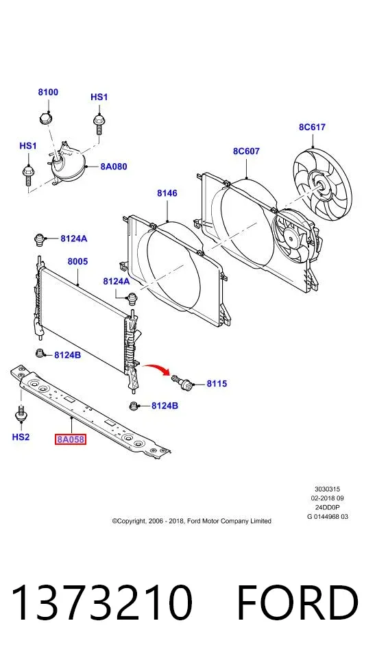 Travesaño inferior del radiador 1373210 Ford