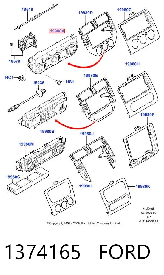 Unidad de control aire acondicionado 1374165 Ford