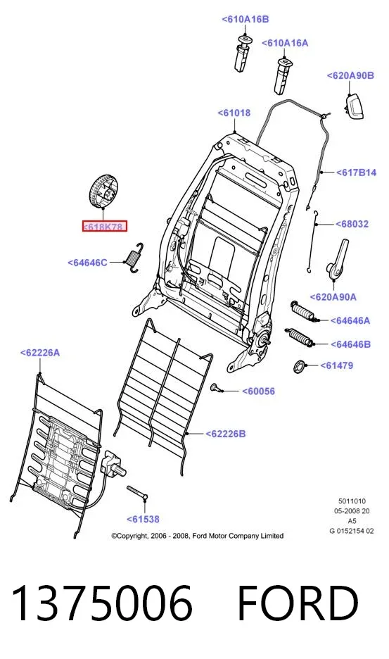 Perilla de ajuste del respaldo del asiento 1375006 Ford