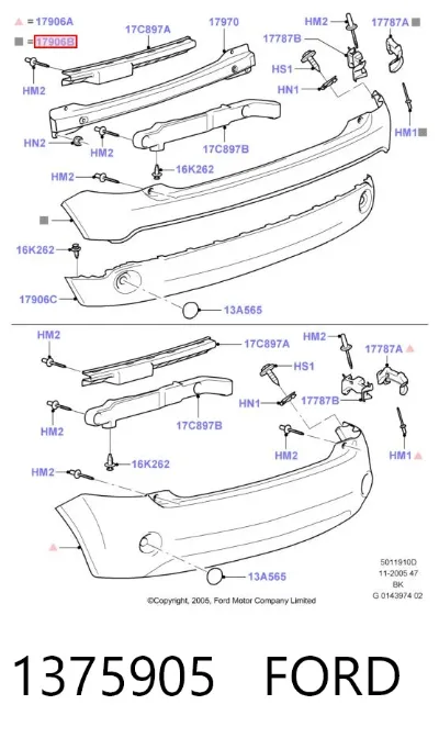 Parachoques trasero, parte superior FORD 1375905