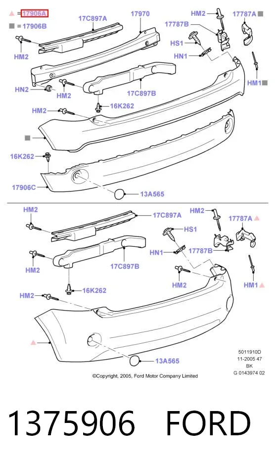 Parachoques trasero 1375906 Ford