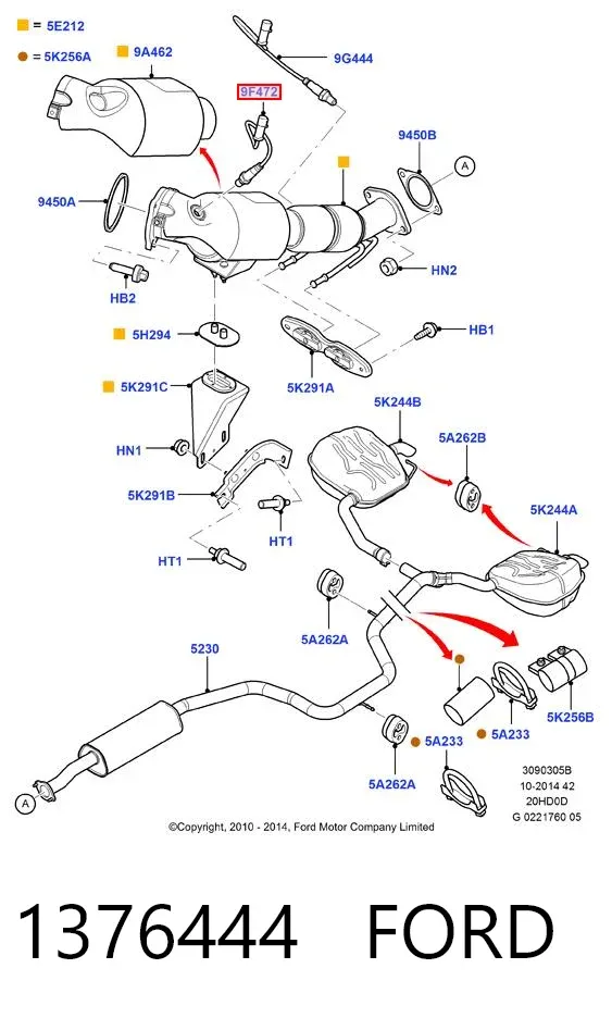 Sensor de oxígeno previo al catalizador 1376444 Ford
