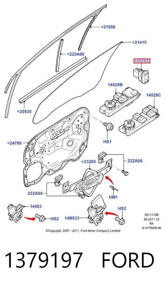 Botón de elevalunas delantero derecho 1379197 Ford