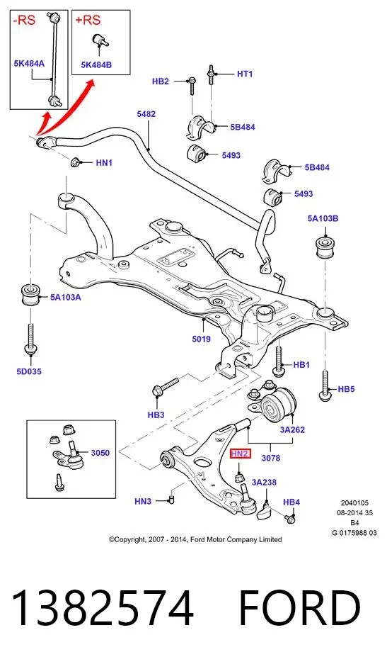 Juego de pernos de fijación del brazo delantero 1382574 Ford