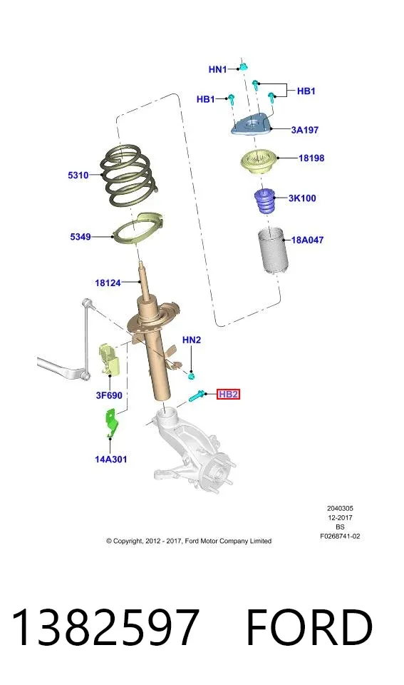 Tornillo de fijación del amortiguador delantero 1382597 Ford