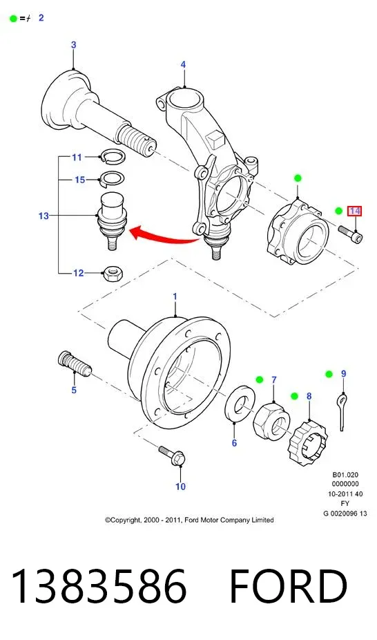 Tornillo (tuerca) de sujeción 1383586 Ford
