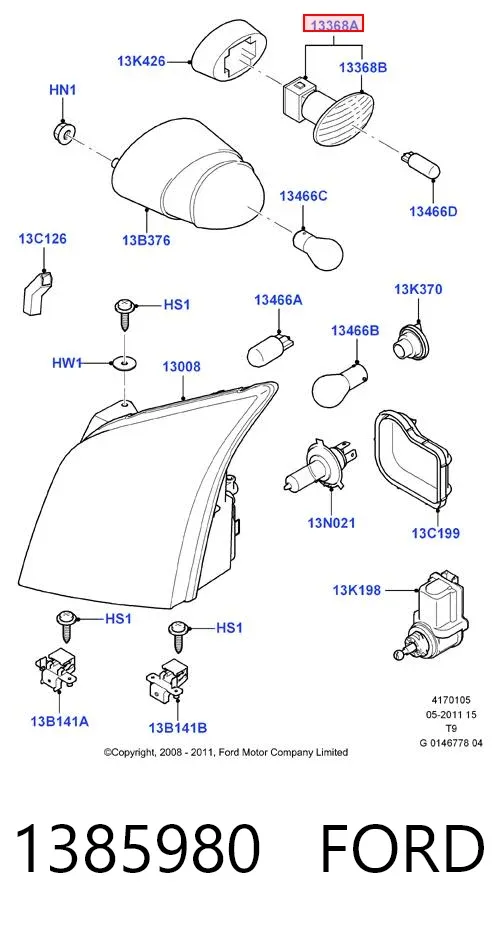 Luz intermitente de guardabarros 1385980 Ford