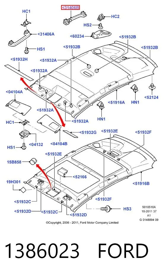 Asa de techo 1386023 Ford