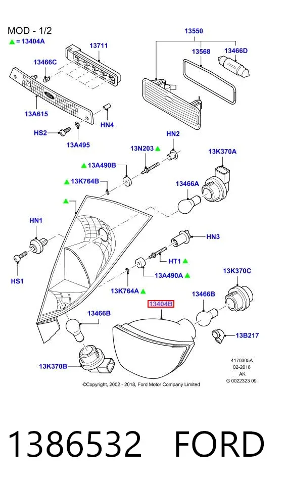 Luz antiniebla trasera izquierda 1386532 Ford