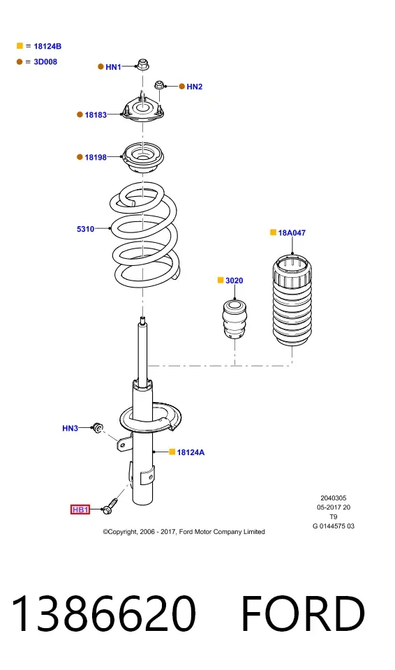 Tornillo de fijación del amortiguador delantero 1386620 Ford