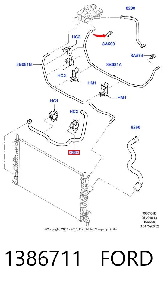 Manguera inferior del radiador 1386711 Ford