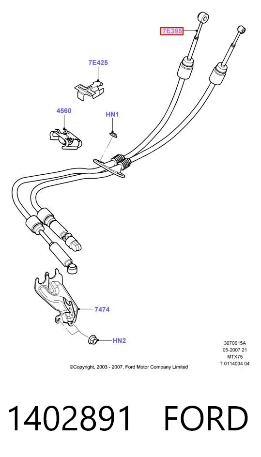 Cables de caja de cambios 1402891 Ford