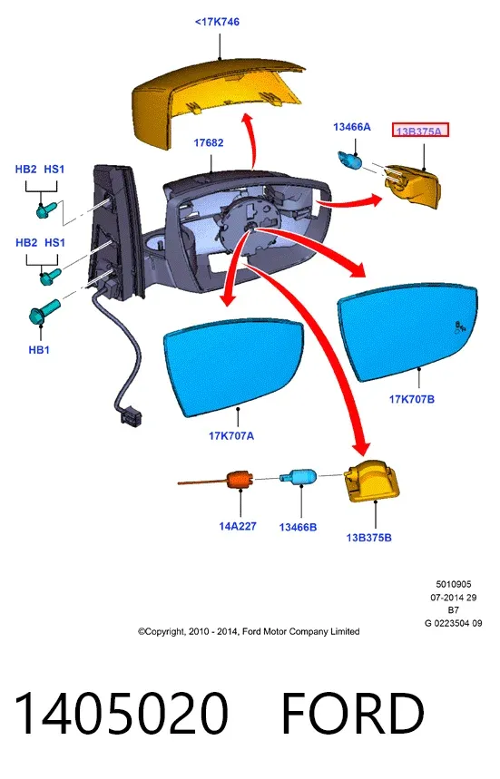 Luz intermitente del espejo retrovisor derecho 1405020 Ford