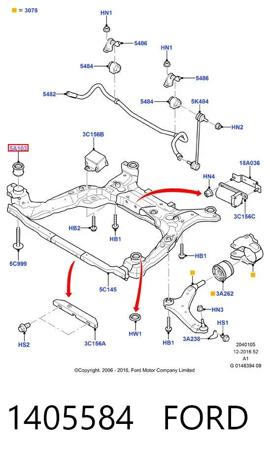 Buje silencioso del subchasis delantero 1405584 Ford