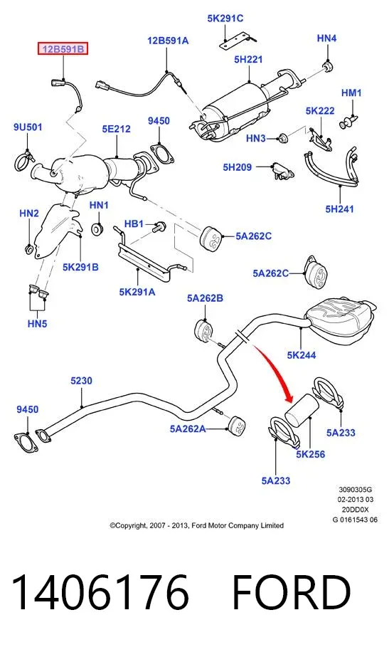 Sensor de temperatura de gases de escape del filtro de partículas 1406176 Ford