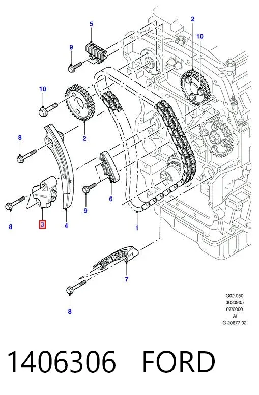 Tensor de cadena de distribución 1406306 Ford