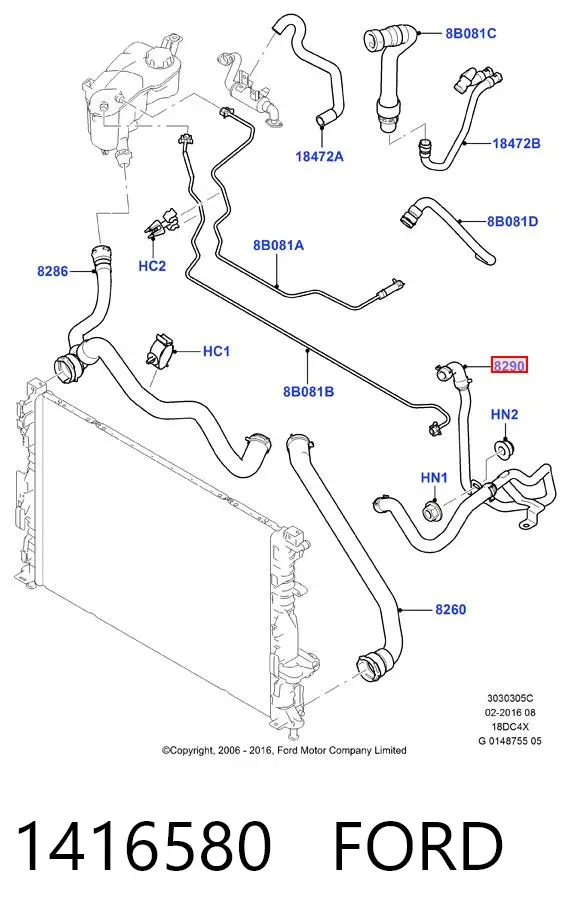 Manguera radiador 1416580 Ford