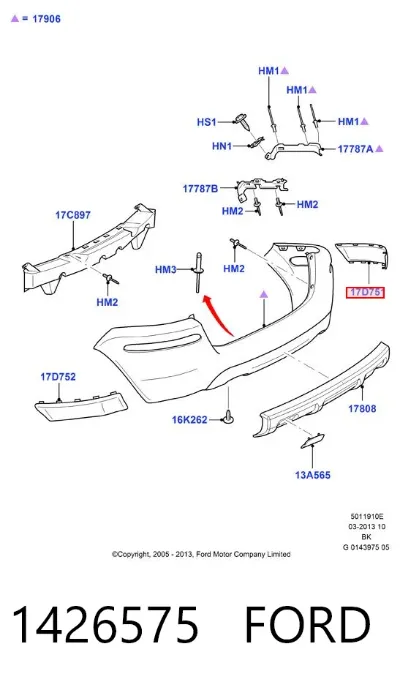 Moldura derecha del parachoques trasero FORD 1426575