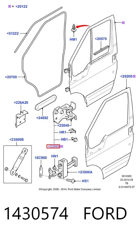 Bisagra de puerta delantera 1430574 Ford