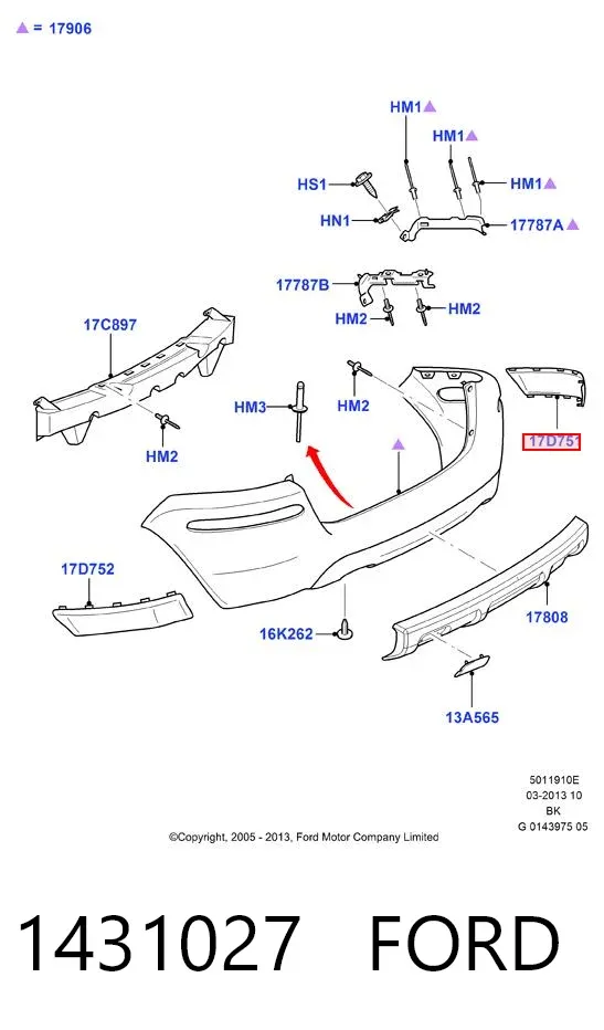 Protector, parachoques trasero derecho 1431027 Ford