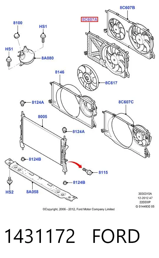 Ventilador de radiador 1431172 Ford