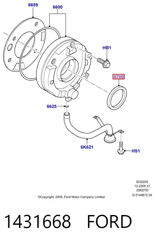 Retén de cigüeñal frontal 1431668 Ford