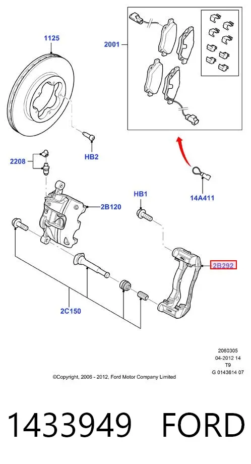 Soporte de la pinza de freno delantera 1433949 Ford