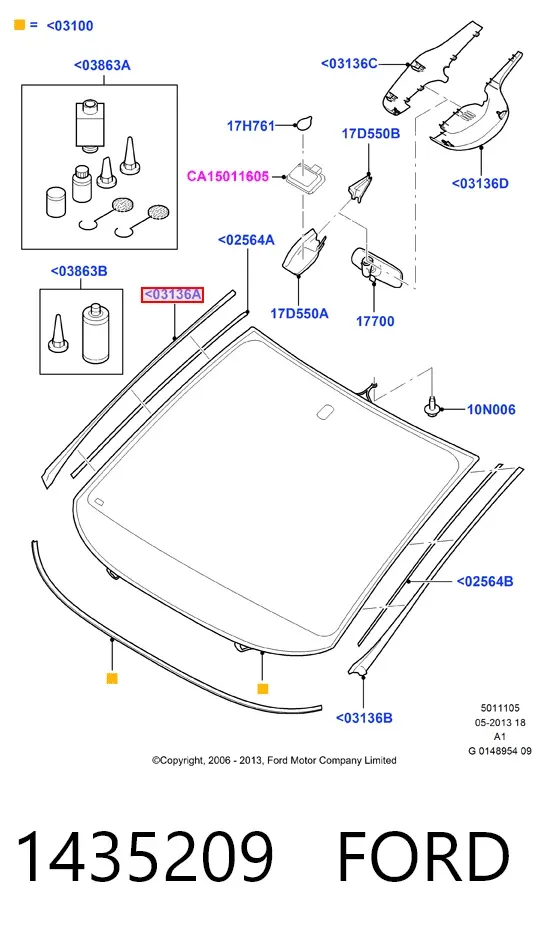 Moldura derecha del parabrisas 1435209 Ford
