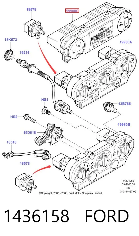 Unidad de control aire acondicionado 1436158 Ford